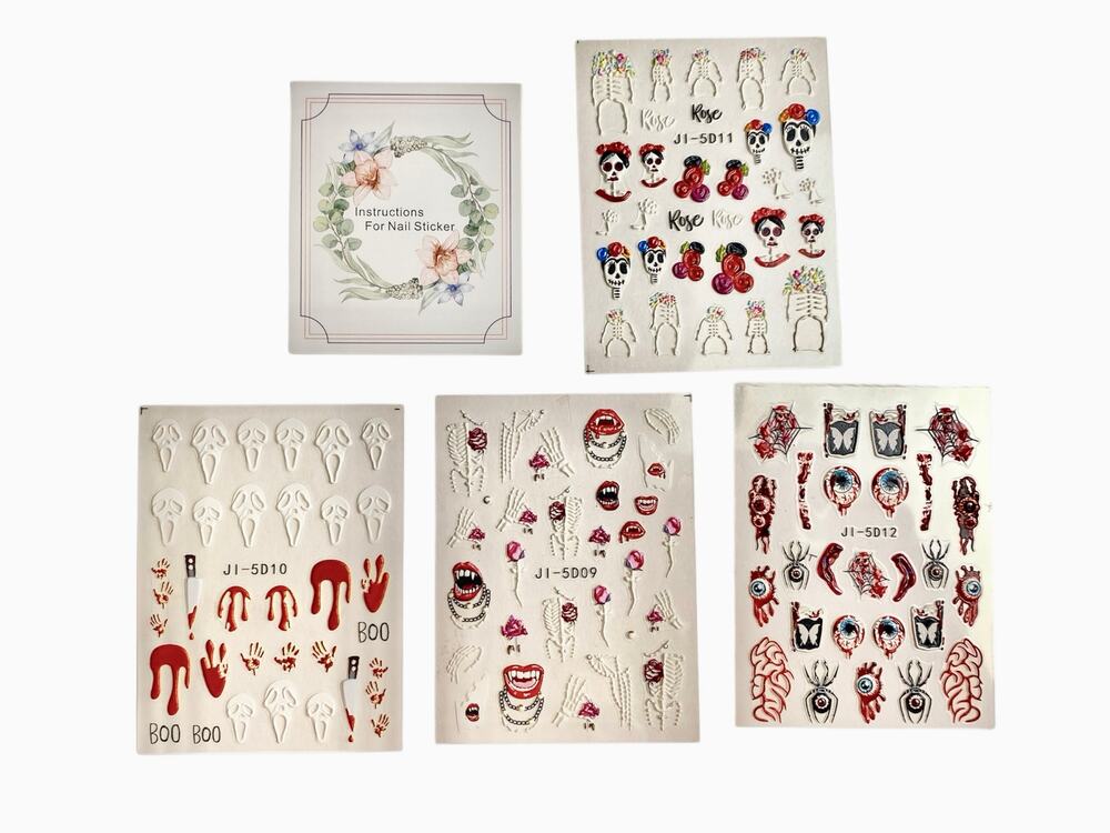 Women's Cinco de Mayo Halloween Skeleton Horror Themed Nail Stickers 4 Pages
